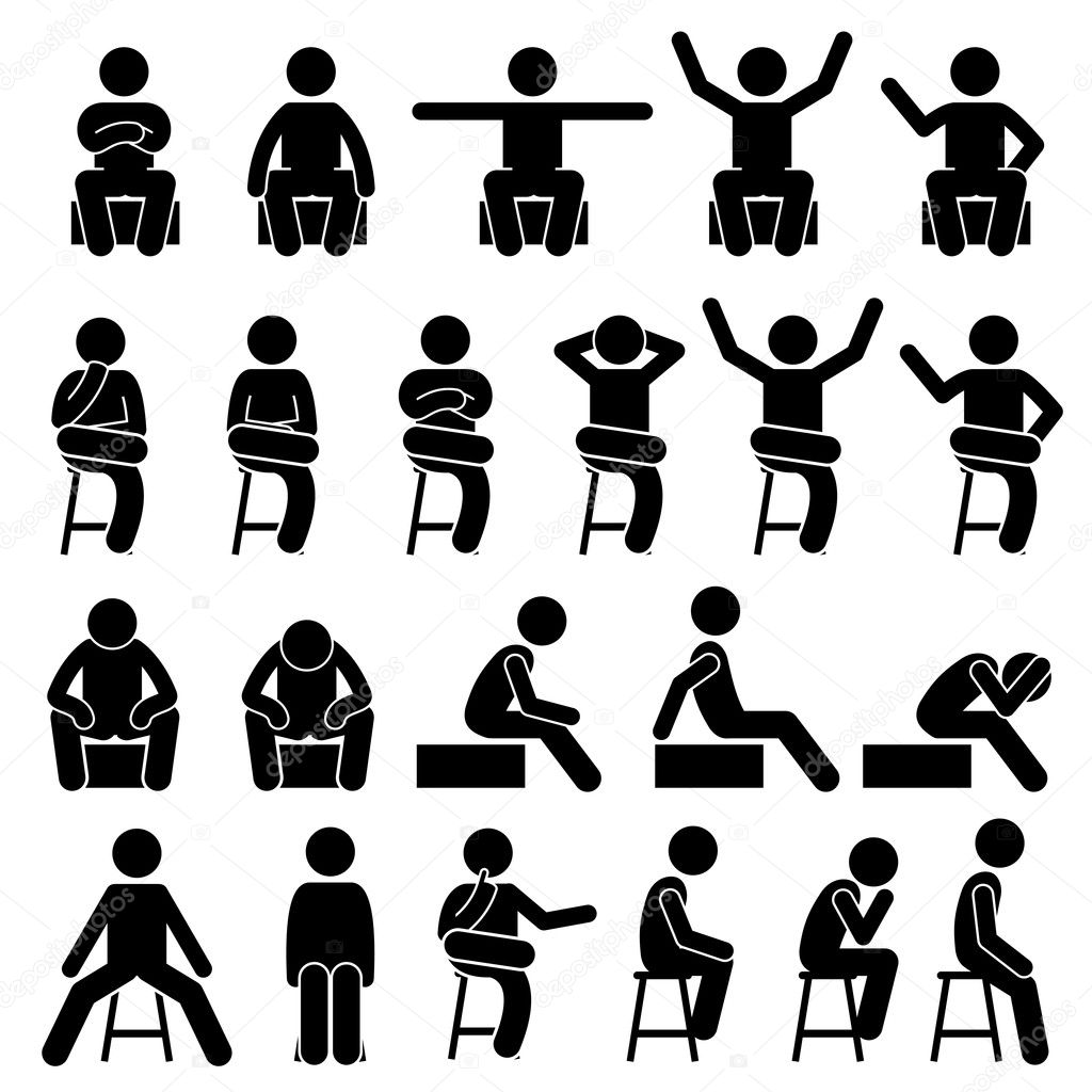 Sitting on Chair Poses Postures Human Man People Stick Figure Stickman Pictogram Icons