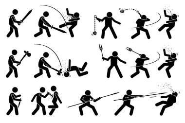 Man using medieval war weapons to attack. clipart