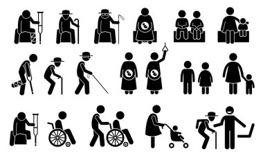 Priority seats for old man, senior citizen, blind man, pregnant woman, children, mother with kid or baby, adult with toddler, handicap, disabled and injured people. Privilege chair for people in need.