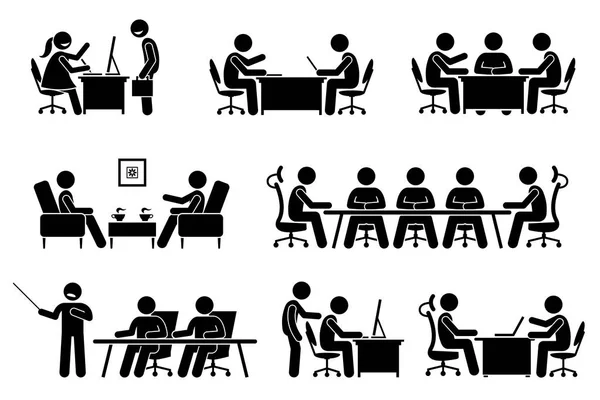 Επιχειρηματικές συναντήσεις, συνέδρια και συζητήσεις επιχειρηματιών. — Διανυσματικό Αρχείο