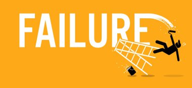 Painter painting the word failure on a wall by climbing up on a ladder but fell down miserably. clipart