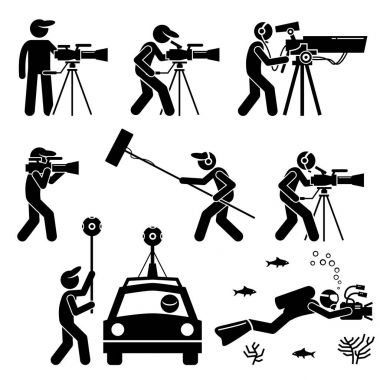 Videographer, Filmmaker, Cinematographer, and Cameraman.  clipart