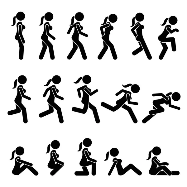 Marche et course des femmes de base Actions et mouvements . — Image vectorielle