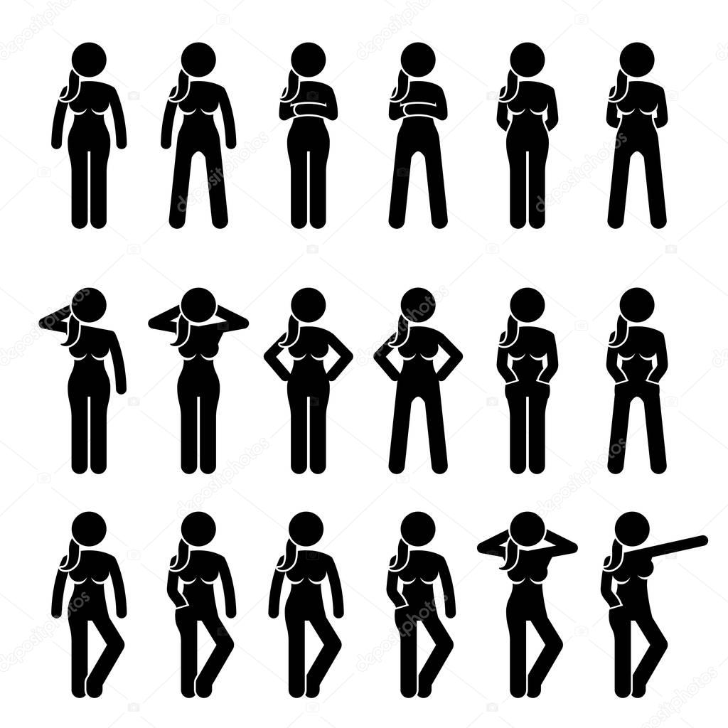 Basic Woman Standing Postures and Poses.