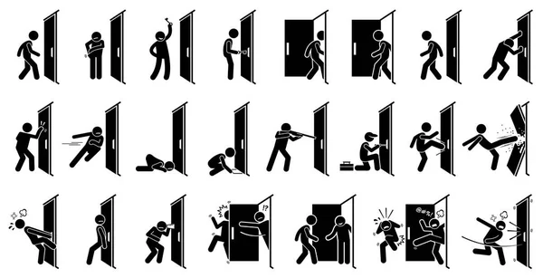 Man and Door Pictogram. — Stock Vector