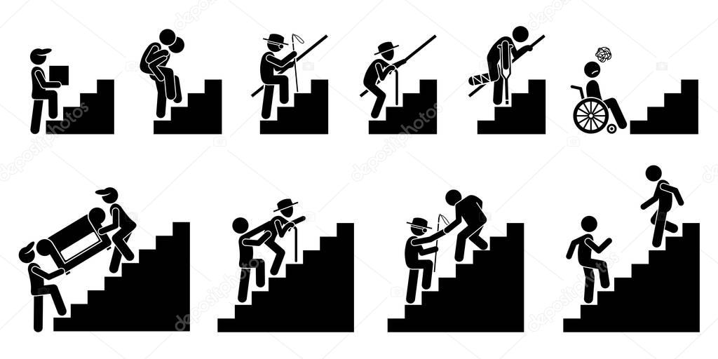 People going up on Staircase or Stairs. 
