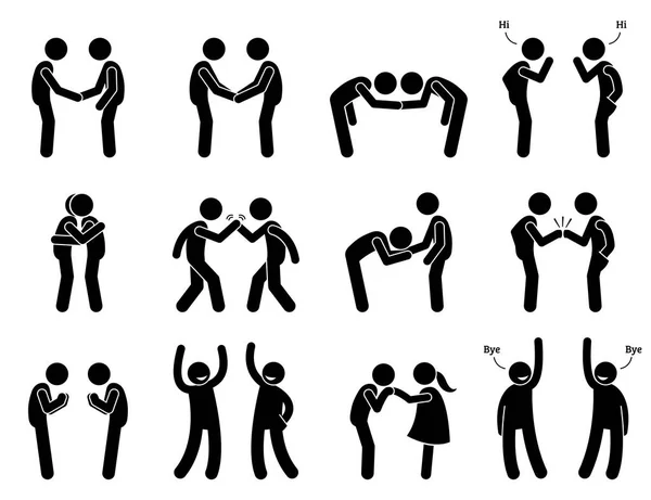 People Meeting and Greeting Gestures Etiquette. — Stock Vector