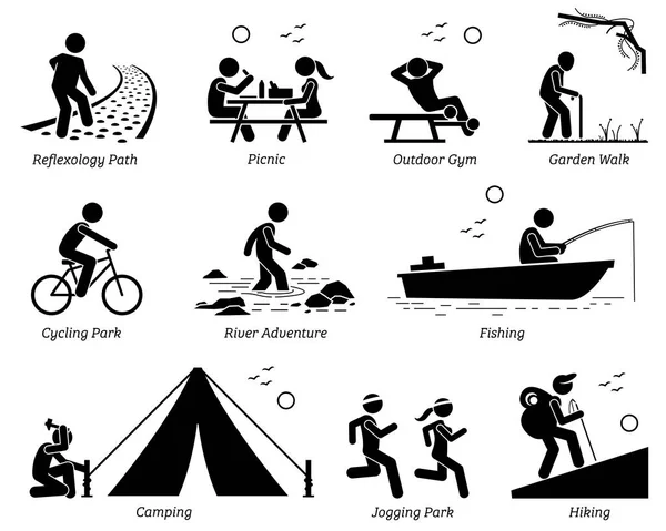 Freizeitgestaltung und Freizeitaktivitäten im Freien. — Stockvektor
