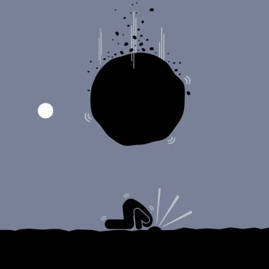 Bir devekuşu kalarak sorunu önlemek çalışan adam. 