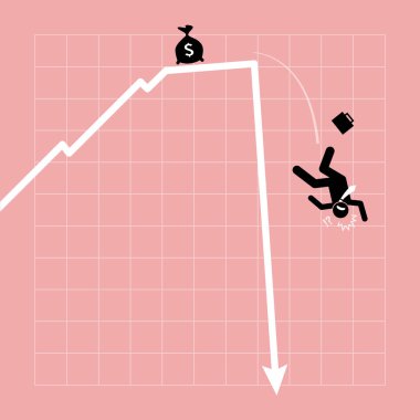 İş adamı aşağı düşmek grafikten grafik Pike içinde ani bir gider olarak.