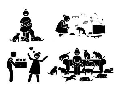 Crazy Cat Lady Stick şekil sembol simgeler.