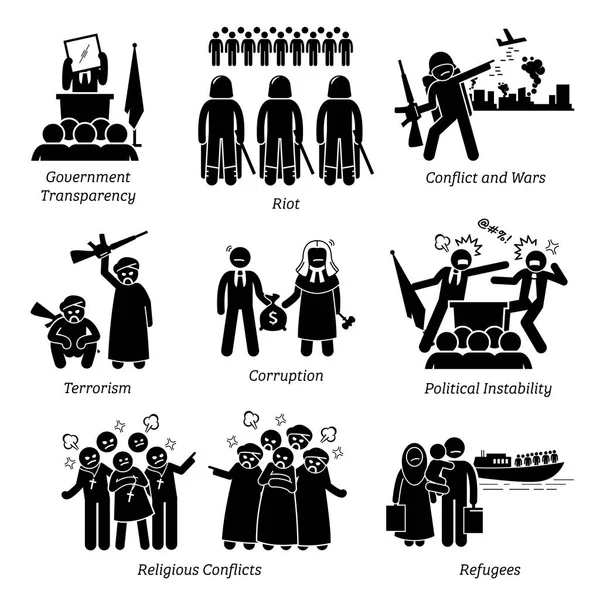 Problemas Sociais Problemas Mundiais Ícones Pictograma . —  Vetores de Stock