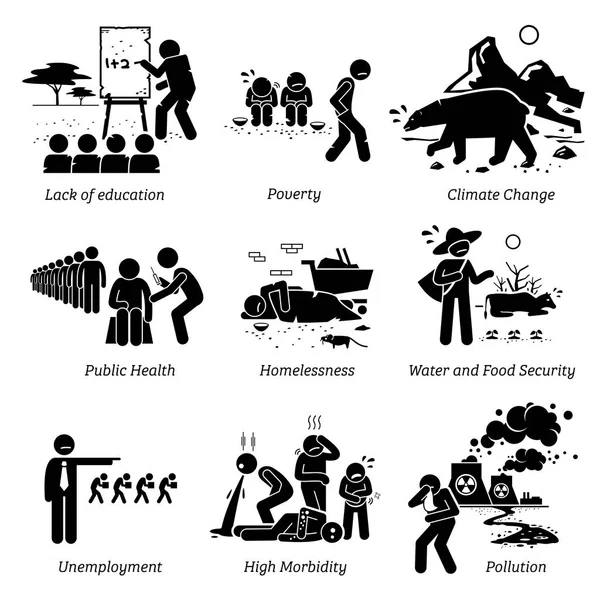 Problemas sociales y problemas críticos Pictograma iconos . — Archivo Imágenes Vectoriales