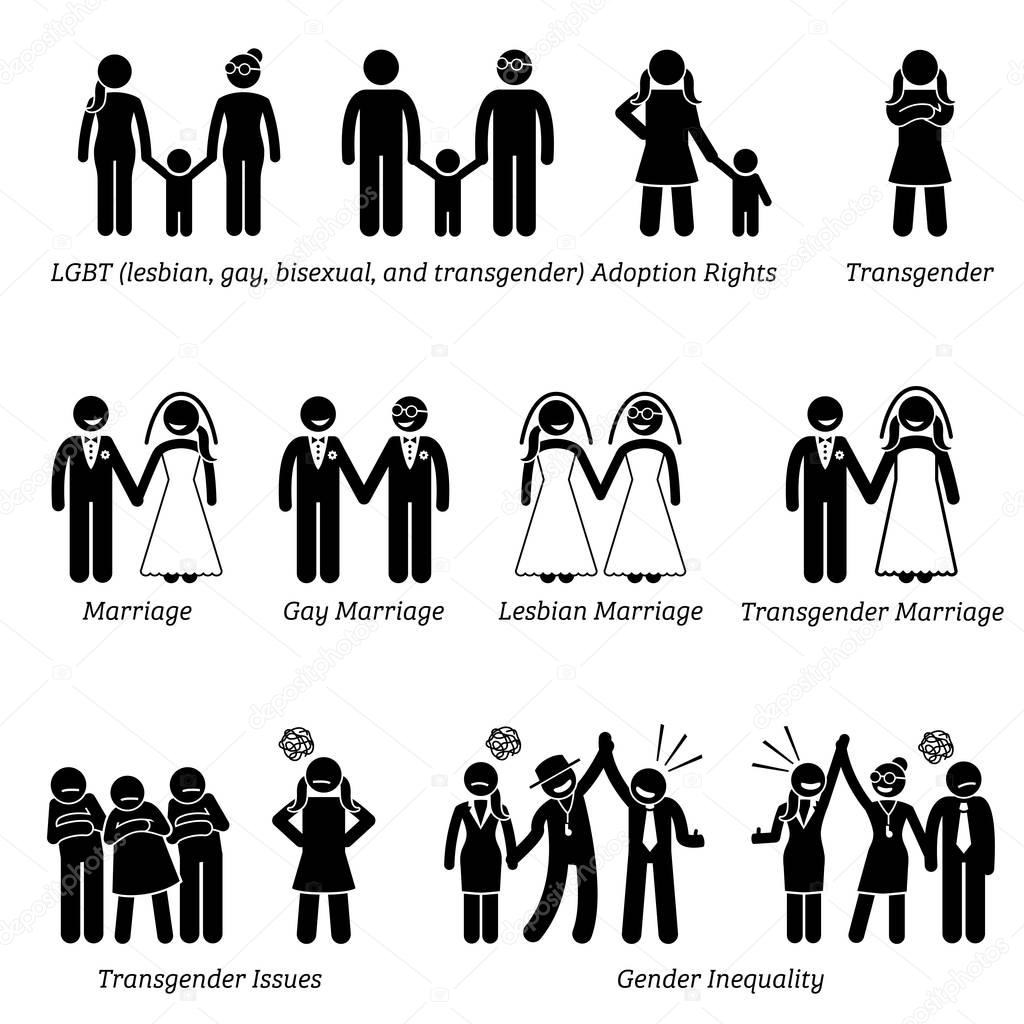 Sex Equality Sexism Social Problems Stick Figure Pictogram Icons.