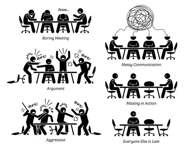 Réunion Discussion Inefficaces Inefficientes Des Cadres Supérieurs Les Hommes Affaires — Image vectorielle