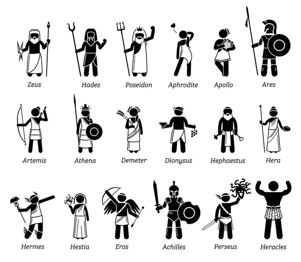古代ギリシャ神話の神々 と女神文字アイコンを設定 — ストックベクタ