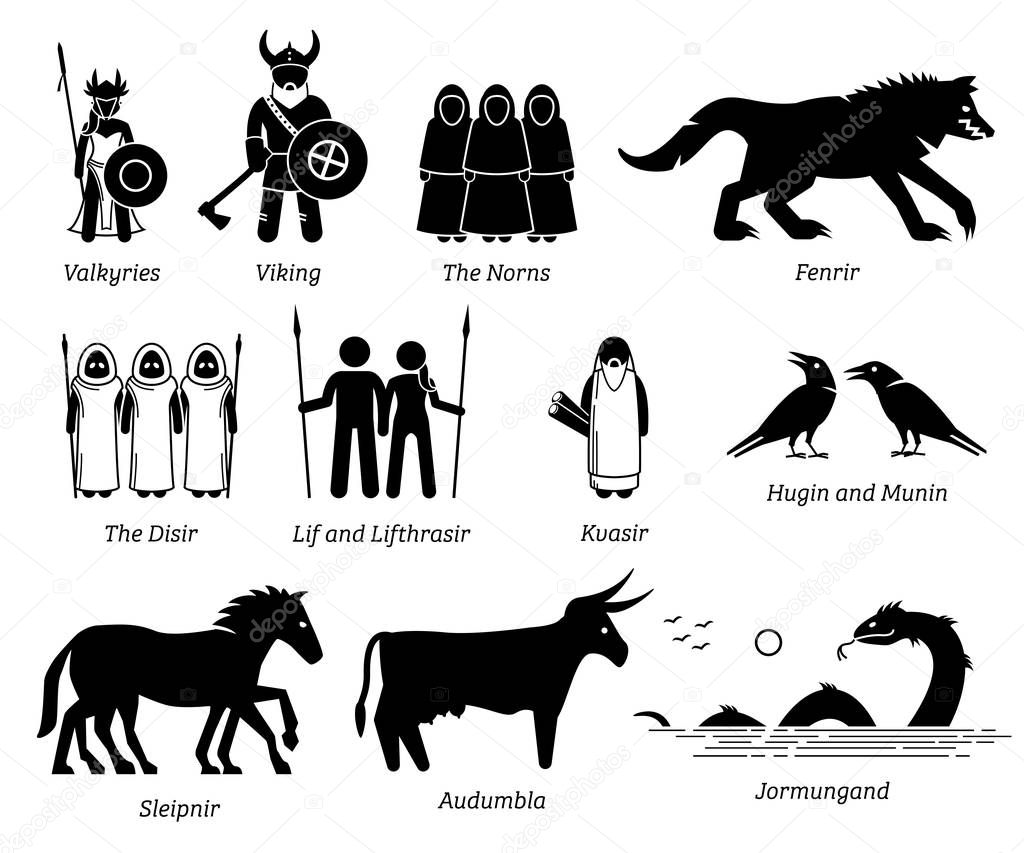 Ancient Norse Mythology People Monsters Creatures ...