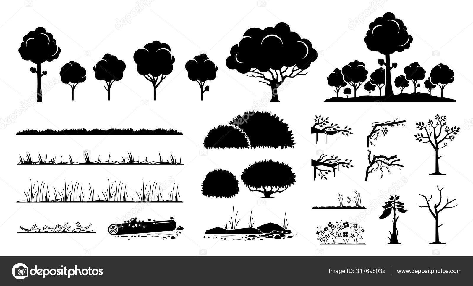 植物和草本矢量图形设计以黑色剪影风格出现的一组树树枝和藤蔓图库矢量图©leremy 317698032, image size:1600x967