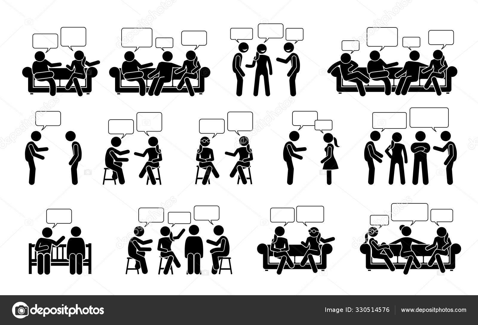 Image vectorielle Les Gens Conversation Communication Entre Eux Pictogramme  Figure Bâton Icônes par ©leremy - 330514576, image size:1600x1090