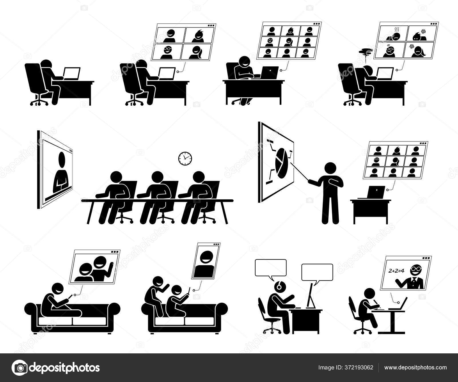 Wfh Work Home Video Conference Online Meeting Vector People Working Stock Vector Image By C Leremy