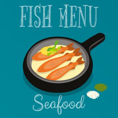 Deniz ürünleri menü - tavada kızarmış balık