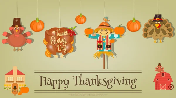 Thanksgiving Poster - symbolen en tekens van Turkije dag — Stockvector