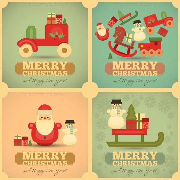 Veselé Vánoce a šťastný nový rok plakáty Set — Stockový vektor