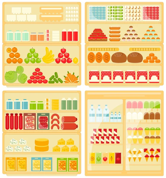 Supermarket Shelves with Products — Stock Vector