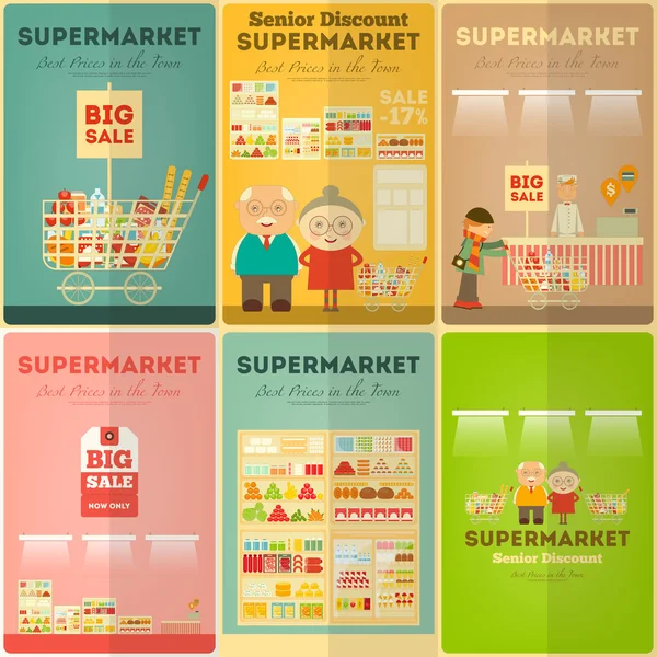 Supermarket Mini Posters Set — Stock Vector