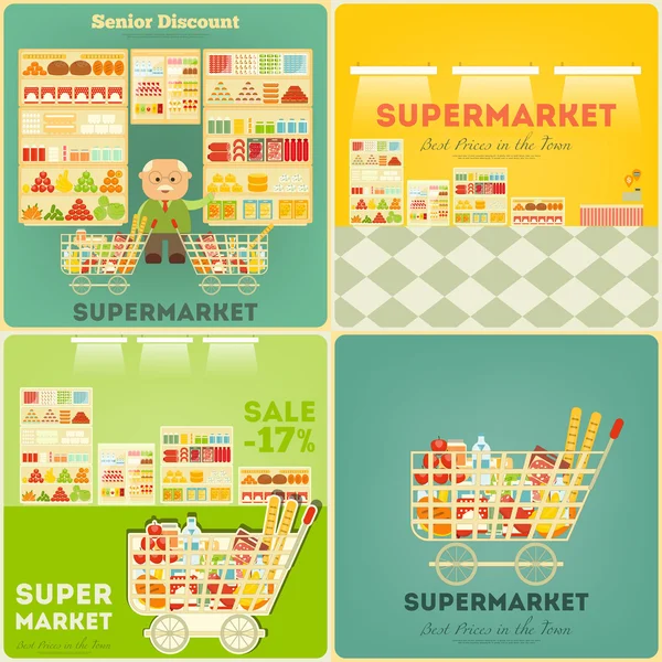 Supermarket Posters Set — Stock Vector