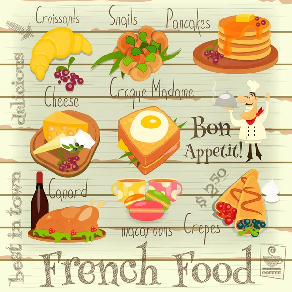 Menu de comida francesa — Vetor de Stock