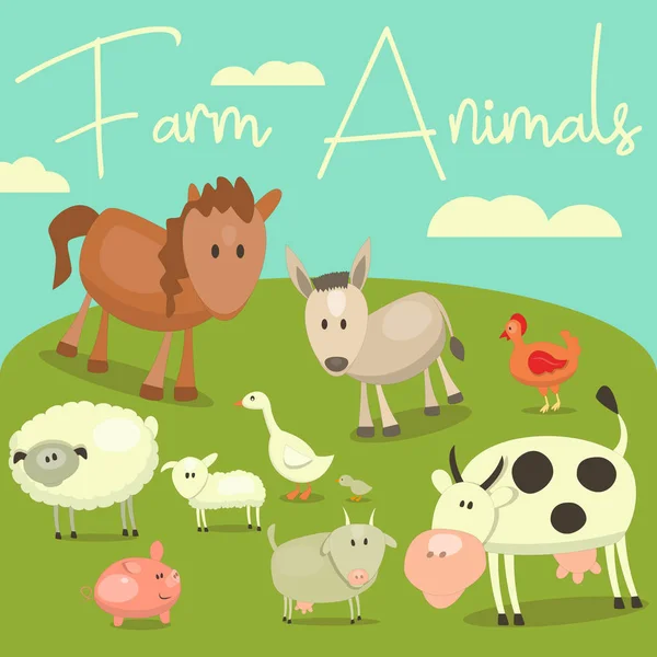 Grupo de animales de granja — Vector de stock