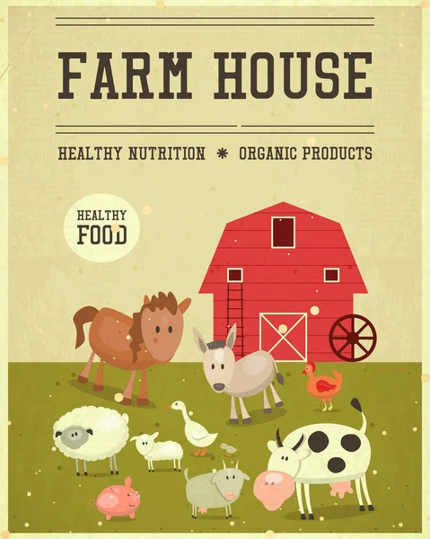 Farm House Retro Poster — Stock Vector