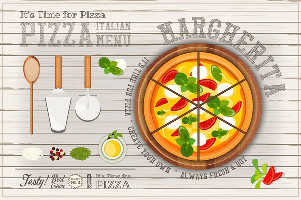 Poster vegetariano pizza — Vettoriale Stock