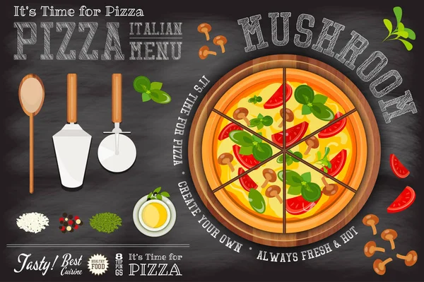 Pizza Póster vegetariano — Vector de stock