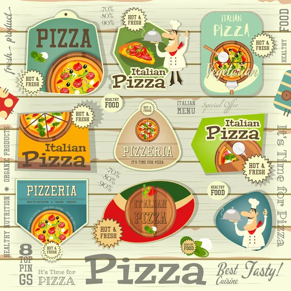 Conjunto de adesivos de pizza — Vetor de Stock