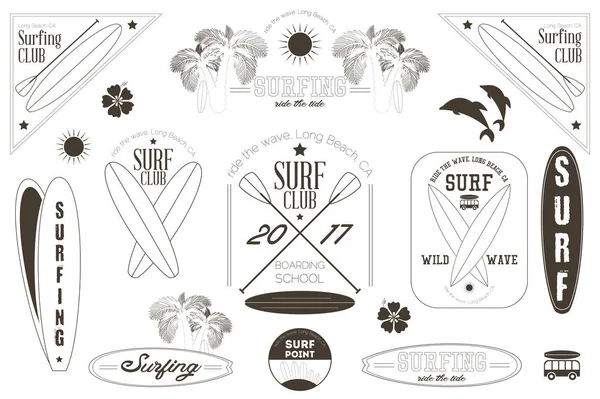Surf etiquetas negro y blanco conjunto — Archivo Imágenes Vectoriales