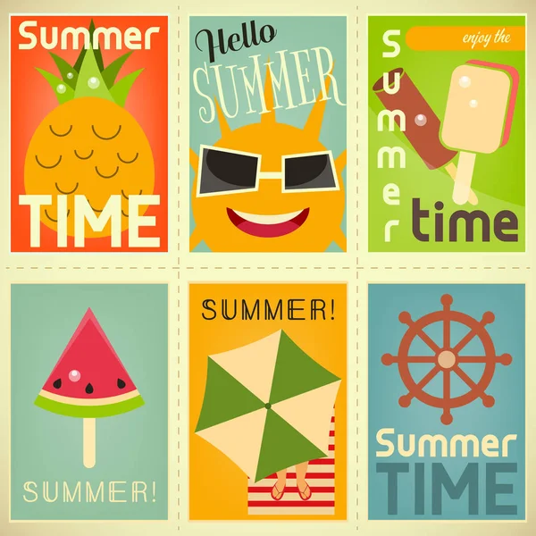 夏の時間のポスター セット — ストックベクタ