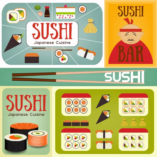 Sushi Bar Carteles Conjunto — Vector de stock