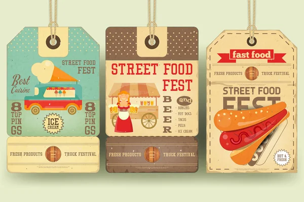 Street Food Festival prijskaartjes — Stockvector