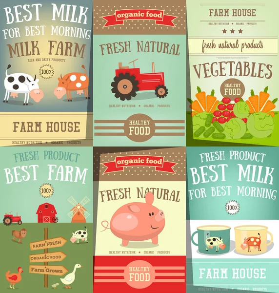 Farm Food and Agriculture Posters Set — Stock Vector