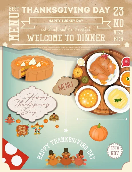 Thanksgiving diner-menukaart — Stockvector