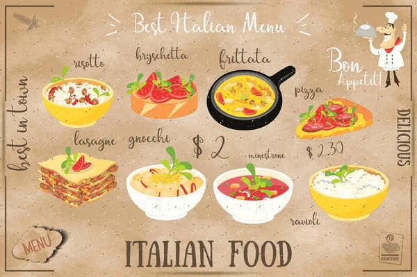İtalyan yemek menüsü — Stok Vektör