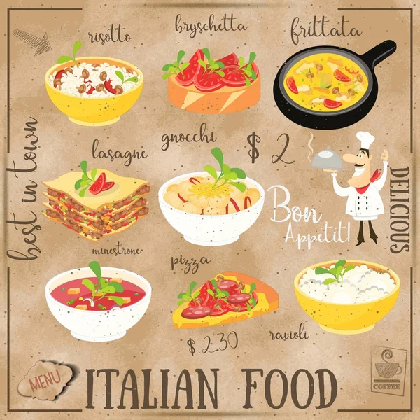 Menú de comida italiana — Vector de stock