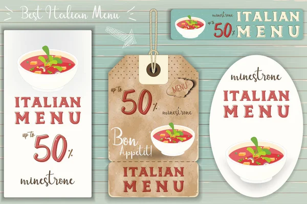 Conjunto de pegatinas Minestrone italiano — Vector de stock