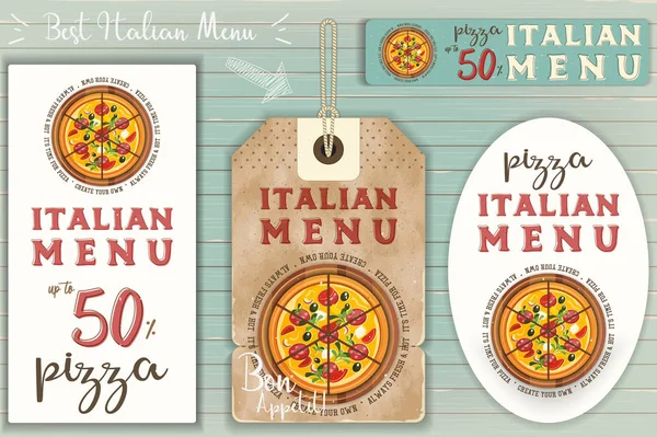 Italian Pizza Stickers Set — Stock Vector