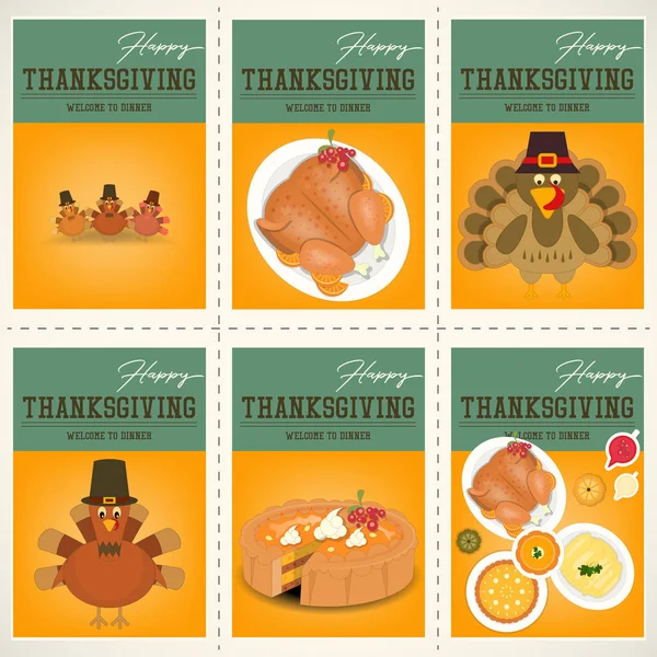 Thanksgiving Day Posters Set — Stock Vector