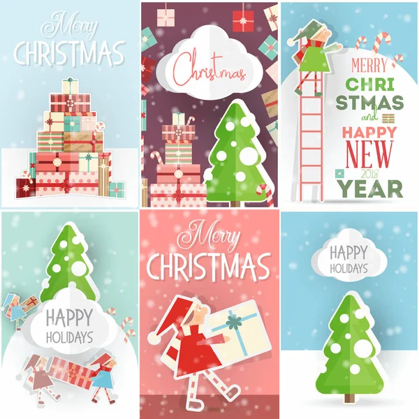 Conjunto de Cartazes de Feliz Natal — Vetor de Stock