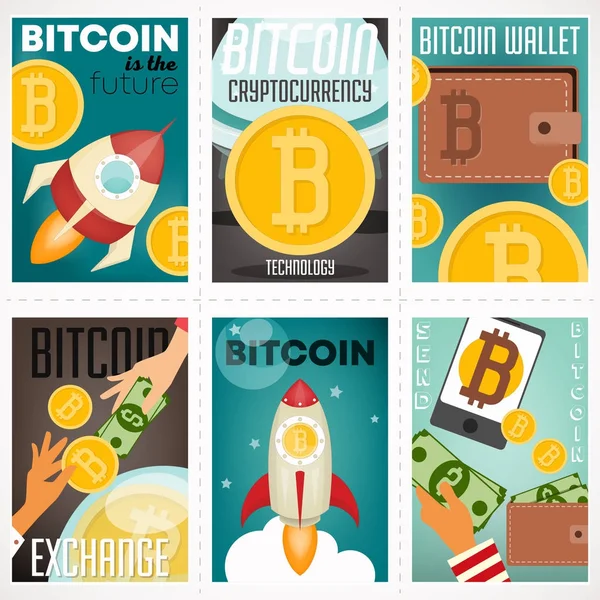 Conjunto de carteles Bitcoin — Archivo Imágenes Vectoriales