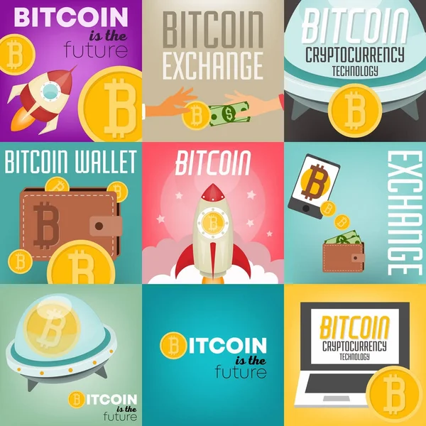 Conjunto de carteles Bitcoin — Archivo Imágenes Vectoriales